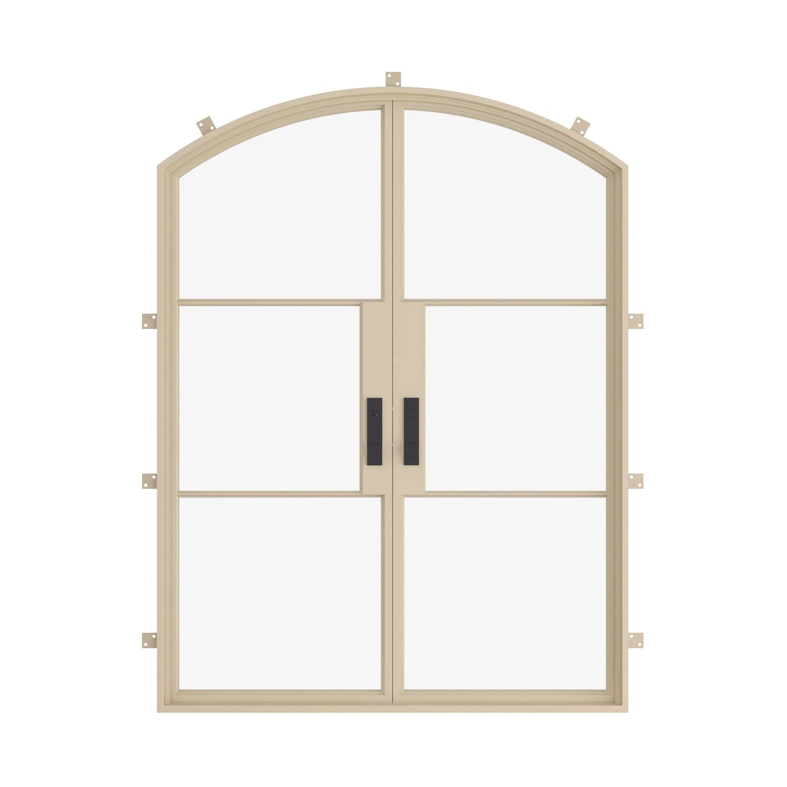 double arch top steel doors in warm neutral