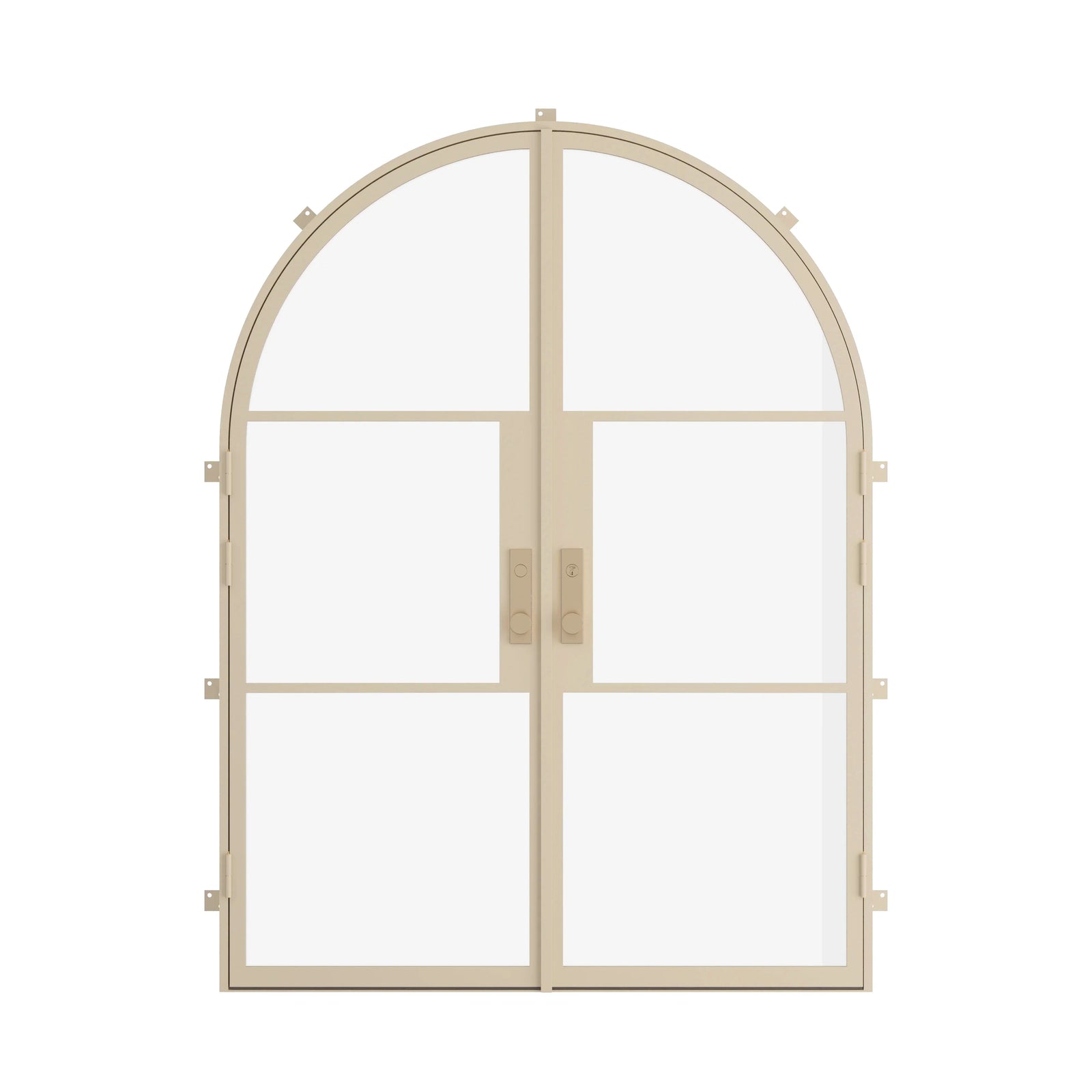 glass and steel doors with full arch top