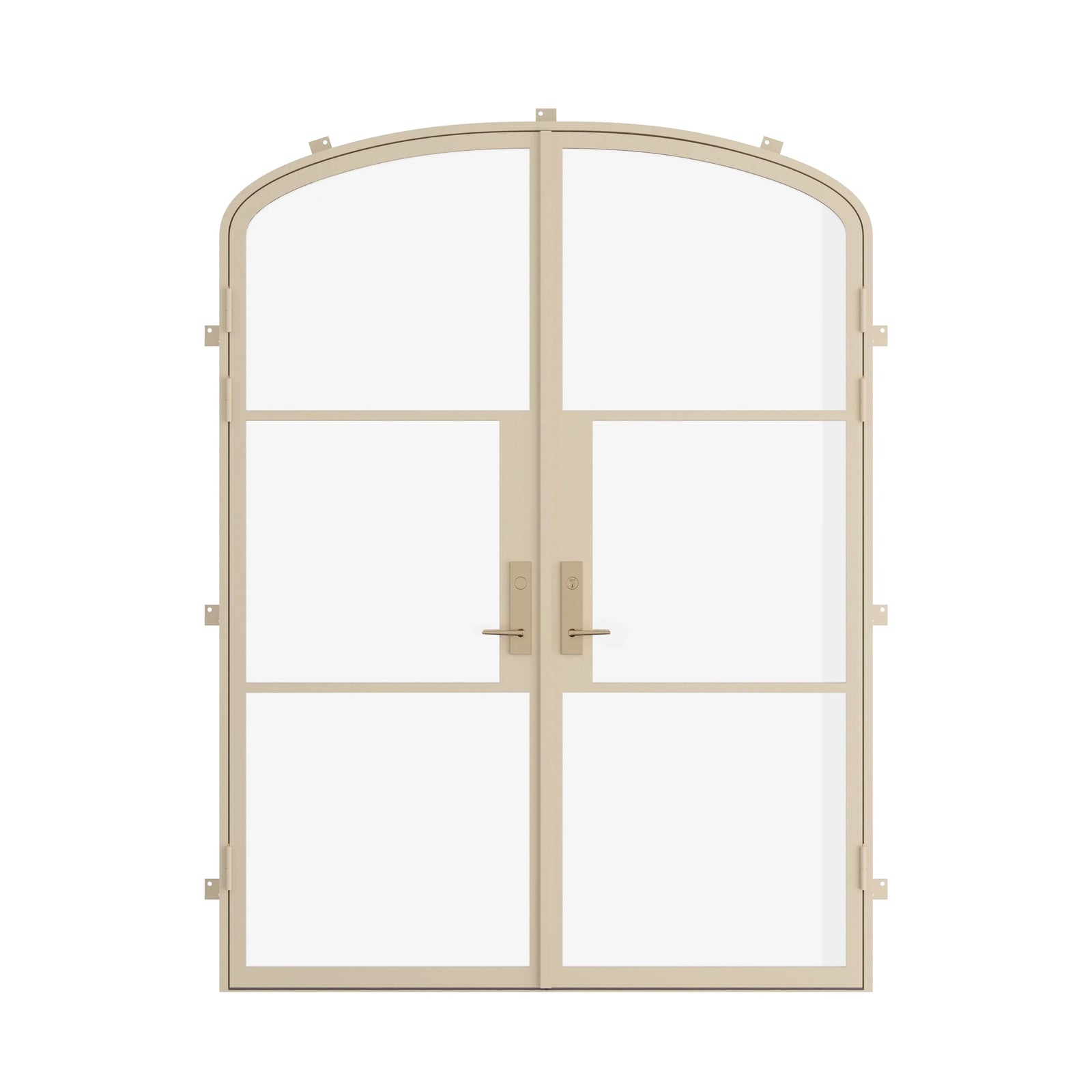 double arch top steel doors in casual khaki, closed