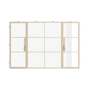 steel exterior entry doors with a middle fixed panel in neutral tones