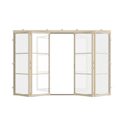 center split steel bi-fold doors in casual khaki