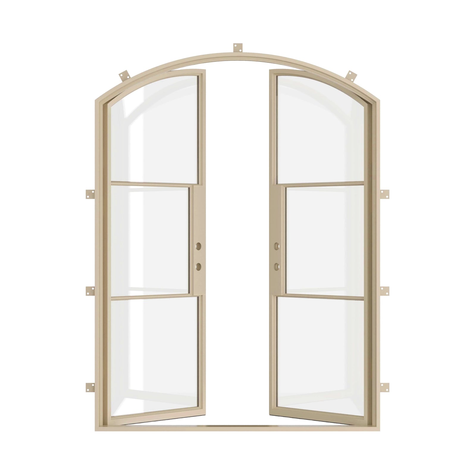 arch top steel double doors in pale neutral