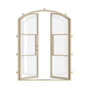 arch top steel double doors in pale neutral