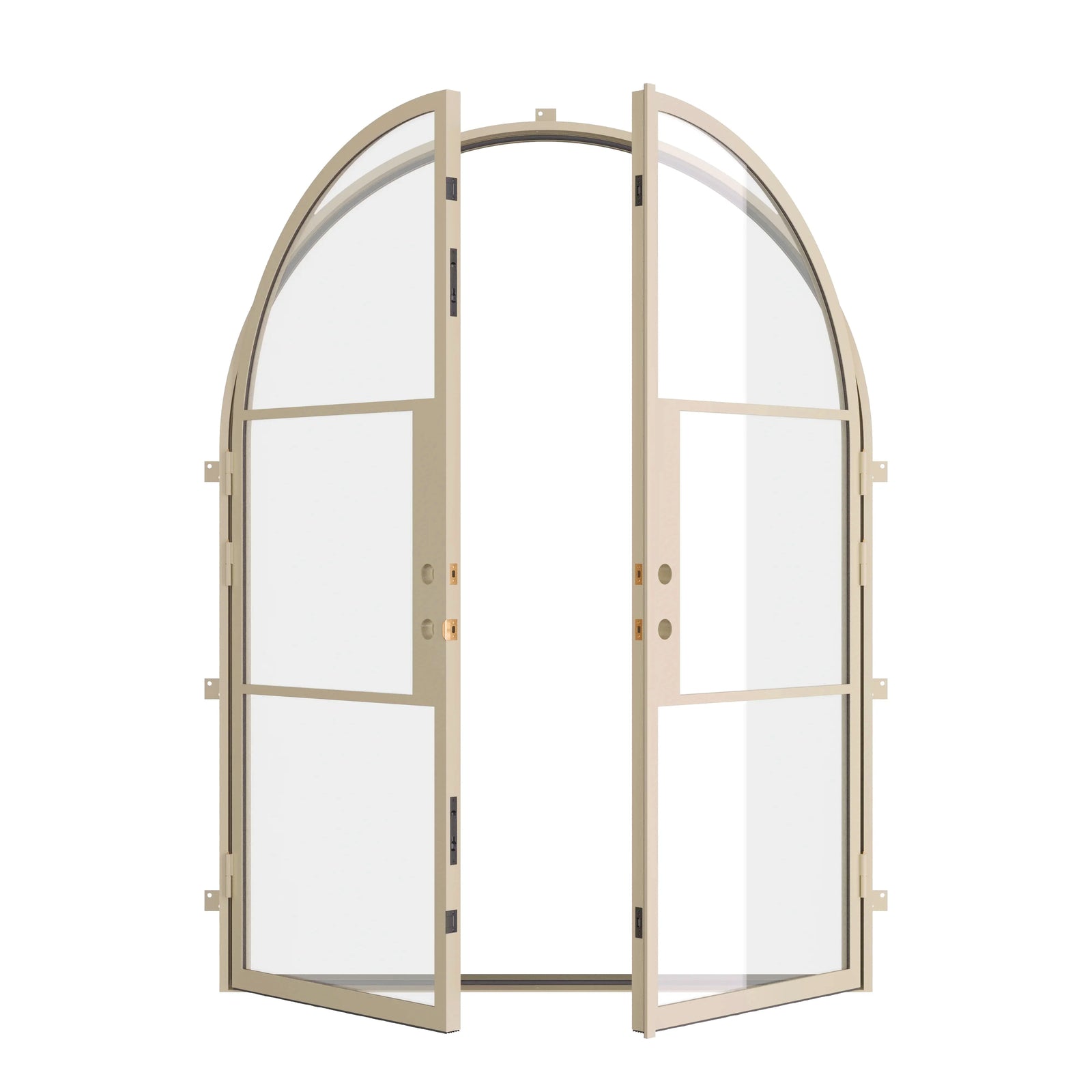 full arch top steel double doors in casual khaki