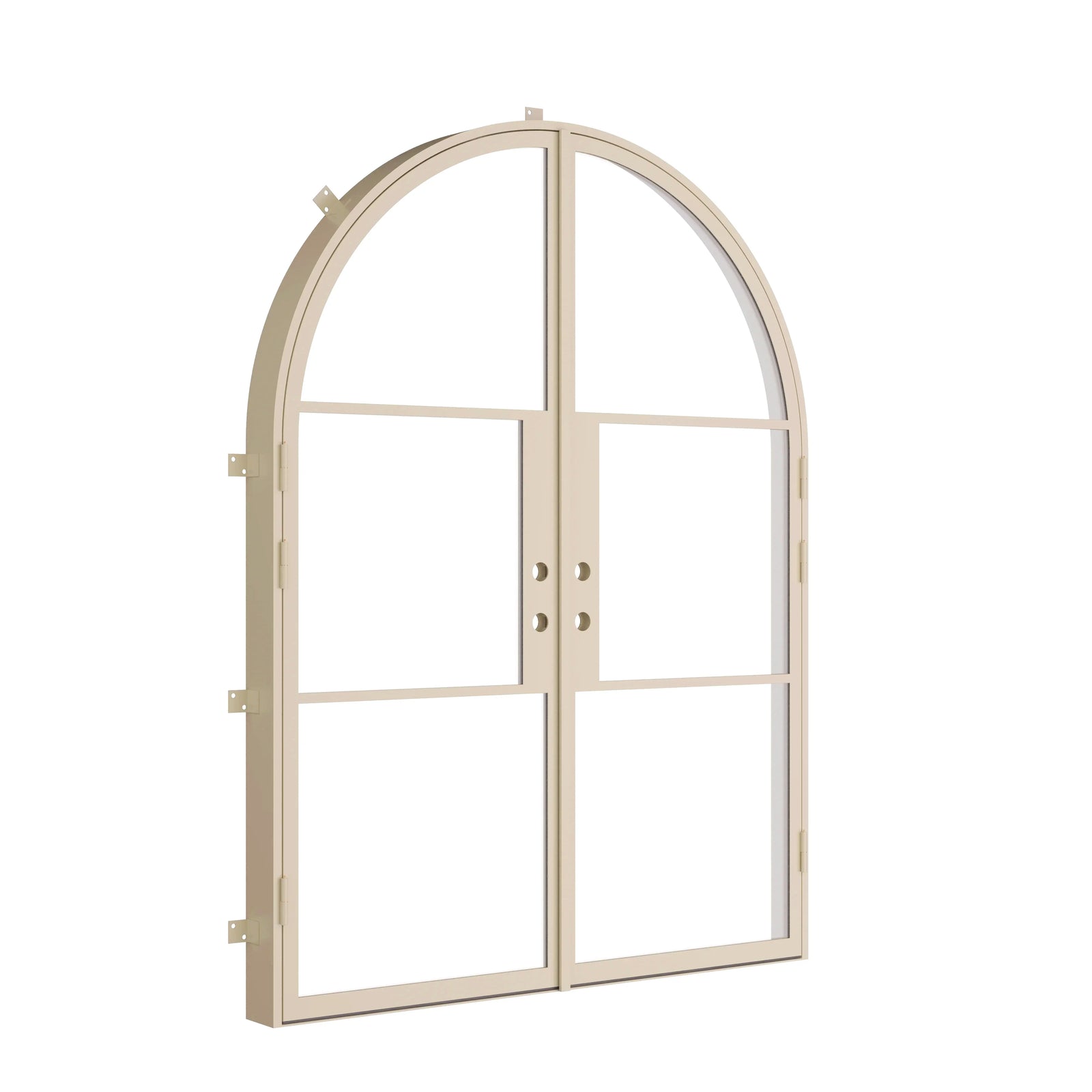 double steel doors in casual khaki with full arch top