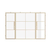 dual single steel doors with a middle fixed panel in a casual khaki