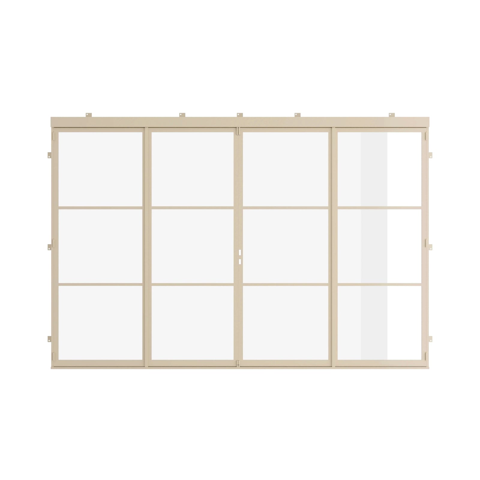 four panel accordion steel doors in neutral color