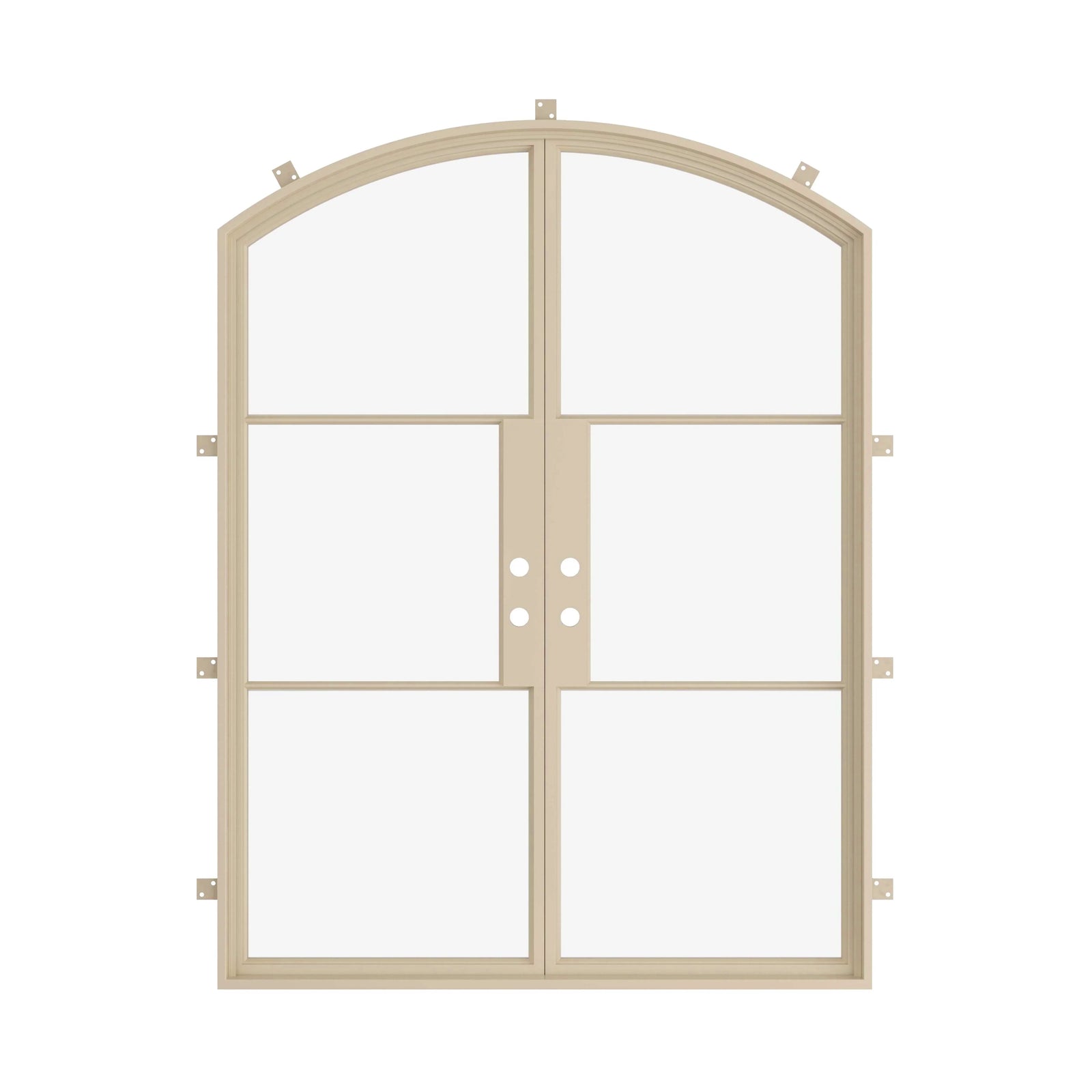 casual khaki-colored double steel arch top doors