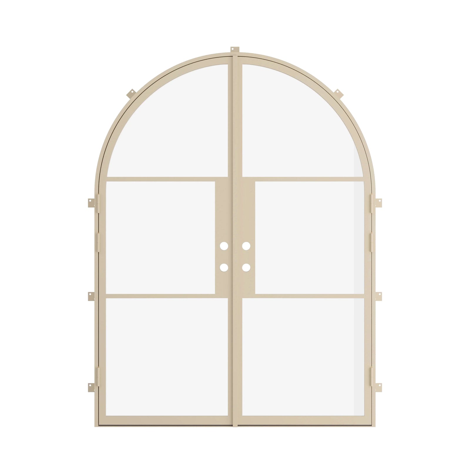 full arch top steel double doors in neutral tone