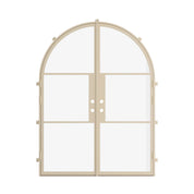full arch top steel double doors in neutral tone