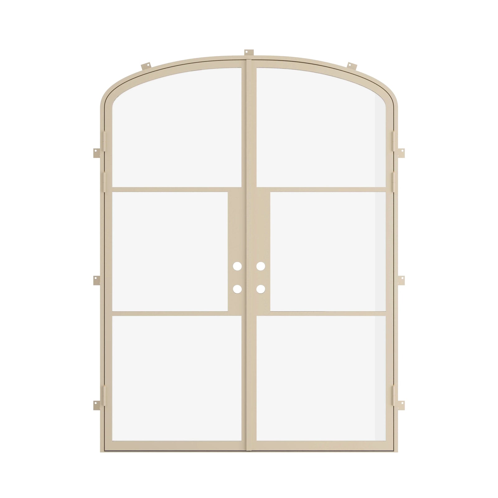 double arch top steel doors in casual khaki, with smooth eyebrow arch