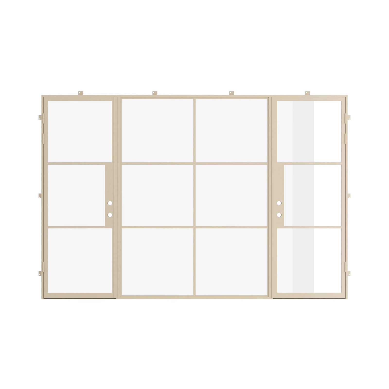 casual khaki painted steel doors with a middle fixed panel