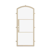 steel single door with an arched head in Casual Khaki, shown closed, without a lever handle