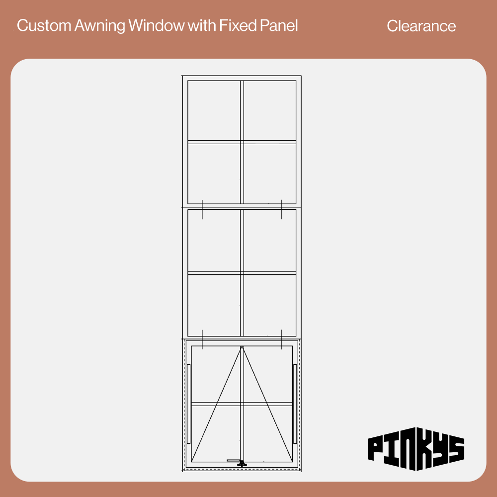 Awning window in custom size with fixed side window in black.