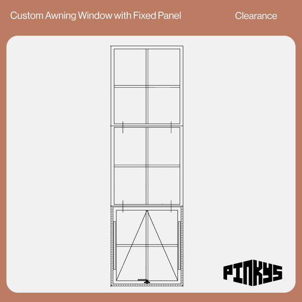 Awning window in custom size with fixed side window in black.
