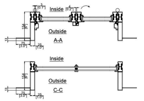 Cut Sheet for Steel Double Door with Thermal Break and Top Window (Inswing) Top View