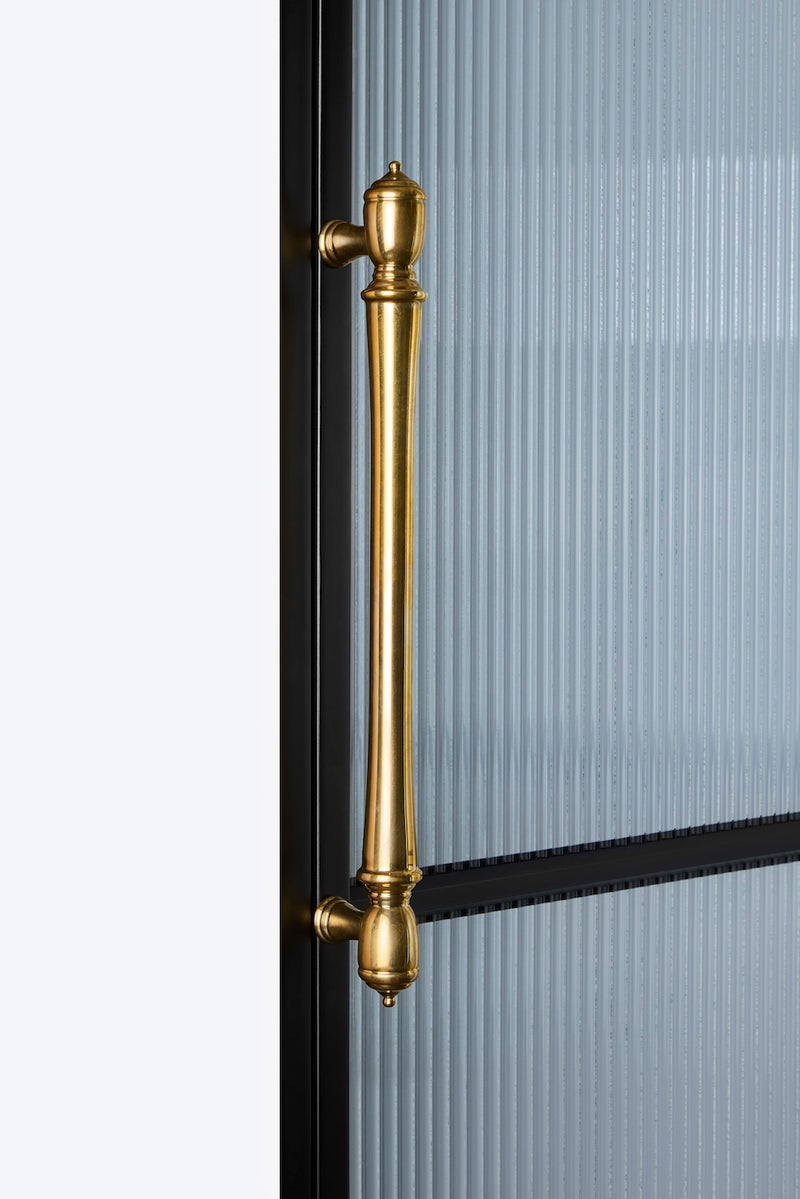 large pull handle for out swing kitchen black pantry door with ribbed glass