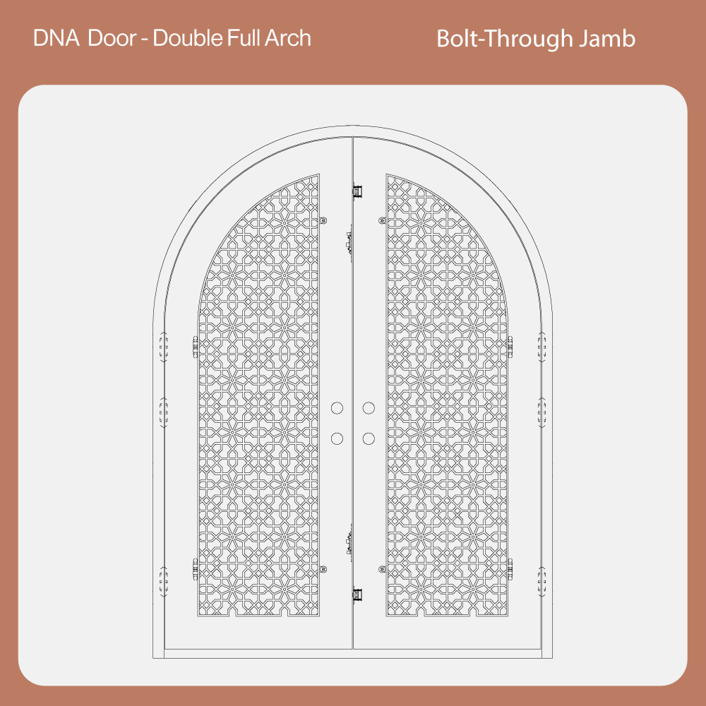 double full arch iron door with bolt-thru installation