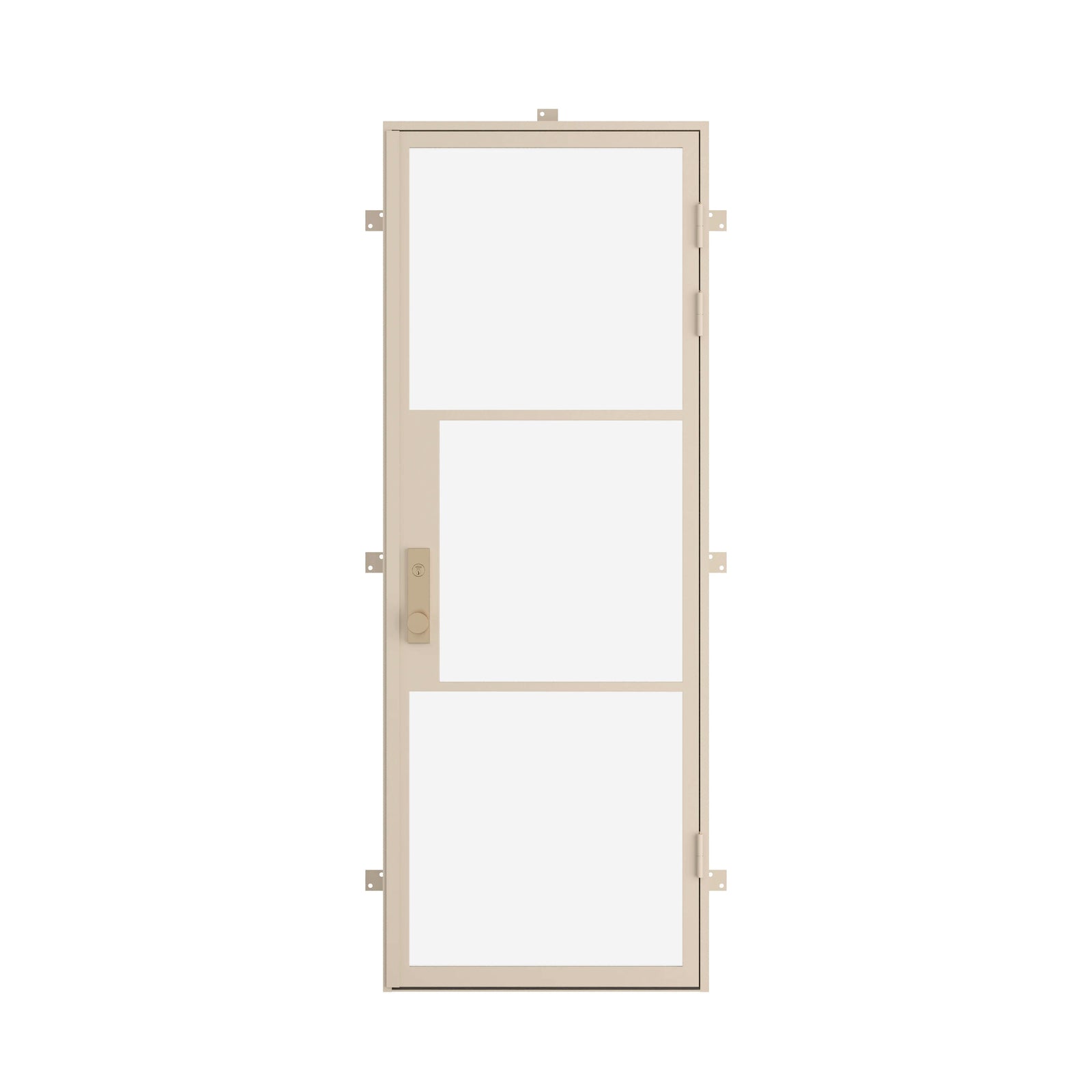 single flat steel entry door in Casual Khaki finish