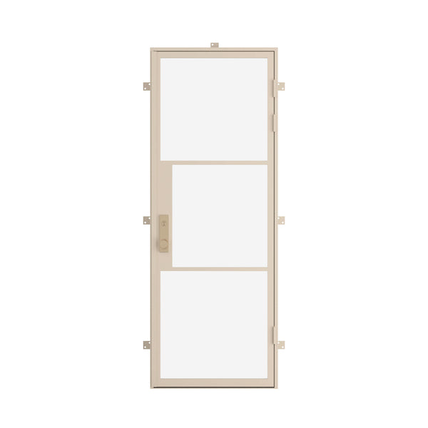 single flat steel entry door in Casual Khaki finish