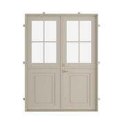 Split Dutch steel door with lower kickplate and divided glass panels for modern farmhouse entryways