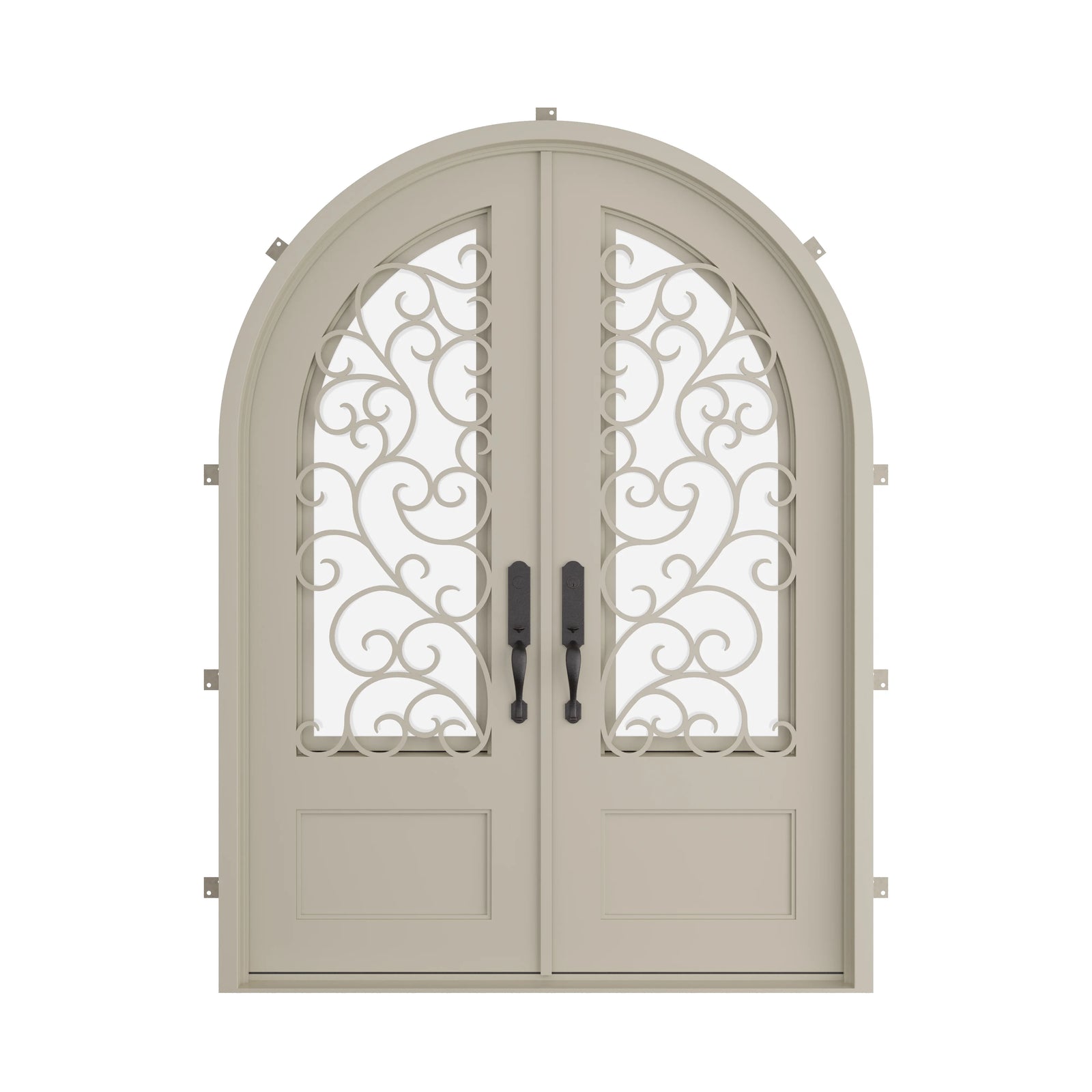 Pinkys Story steel door, double, full arch, closed