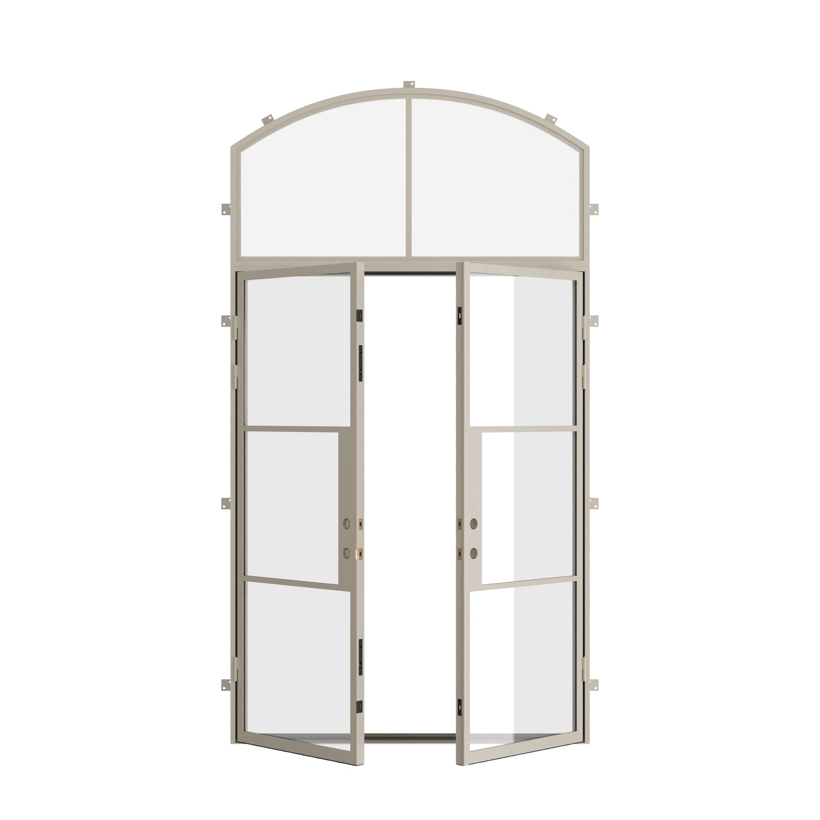 Pinkys Air 4 steel door, double, flat, with an arch top window, open