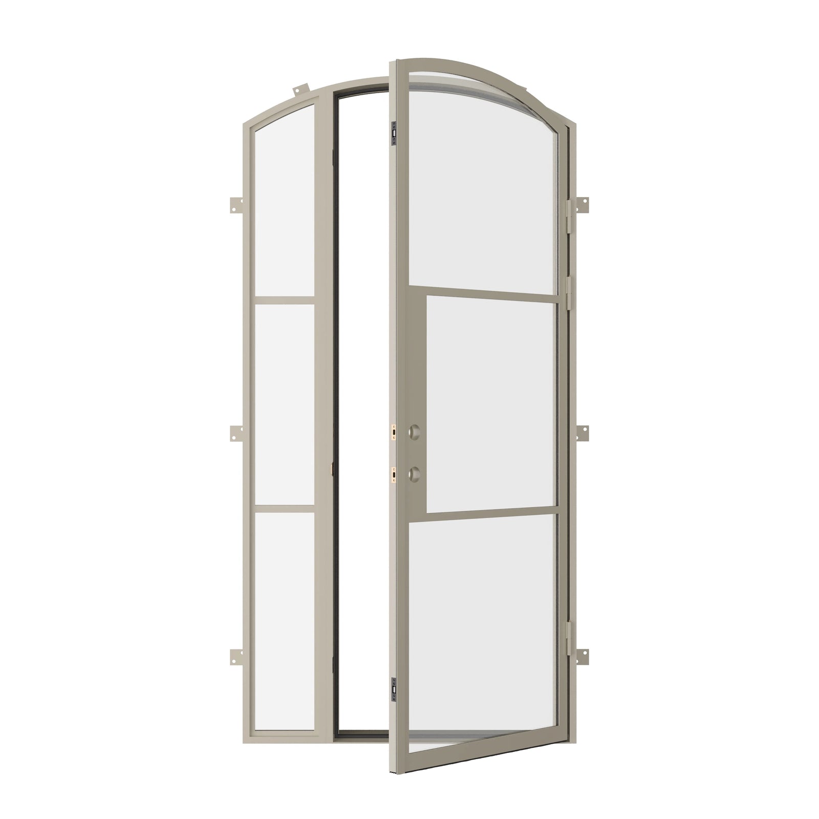 Pinkys Air 4 steel door, single, arch, with a right side window, open