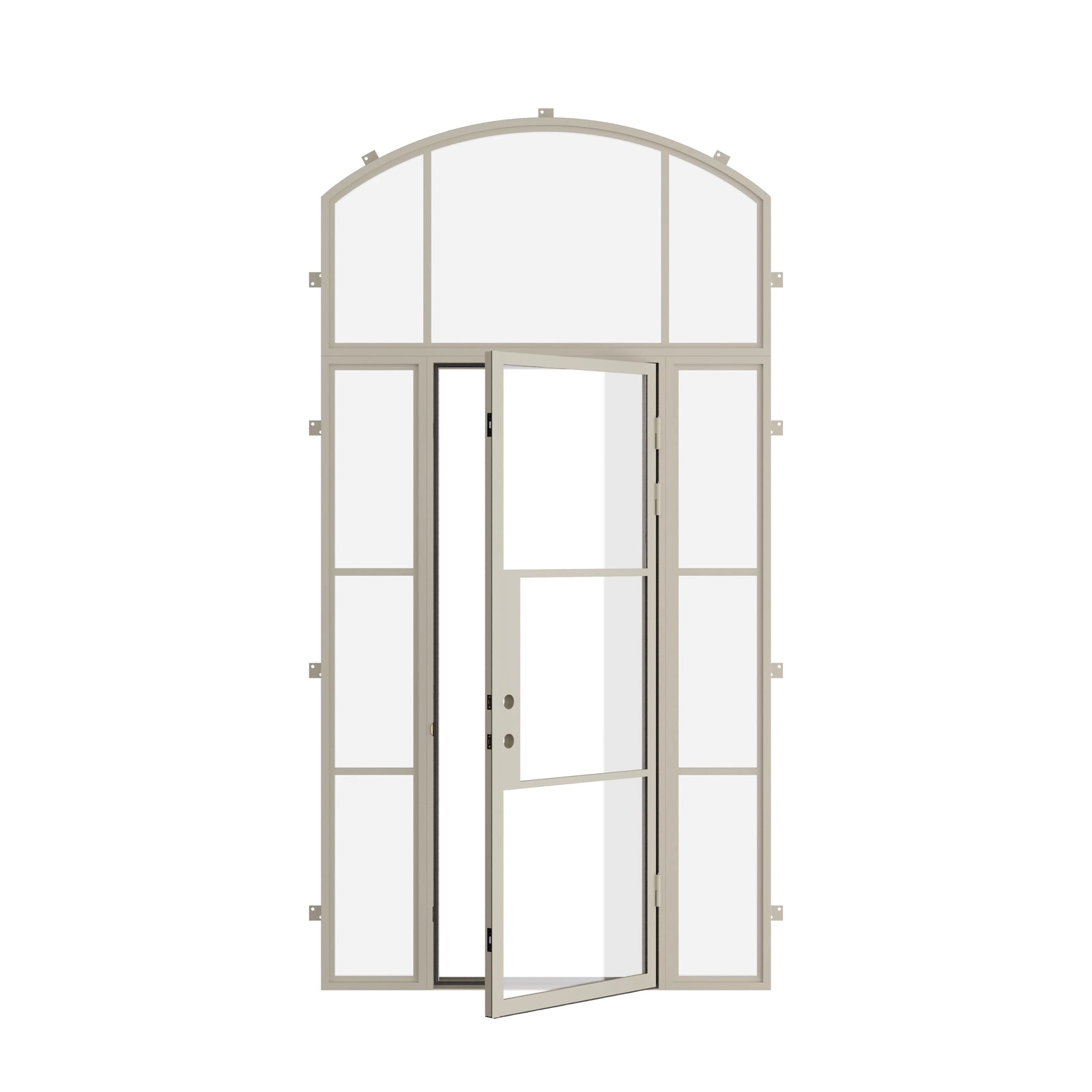 Pinkys Air 4 steel door, single, flat, with side windows, with an arch top window, open