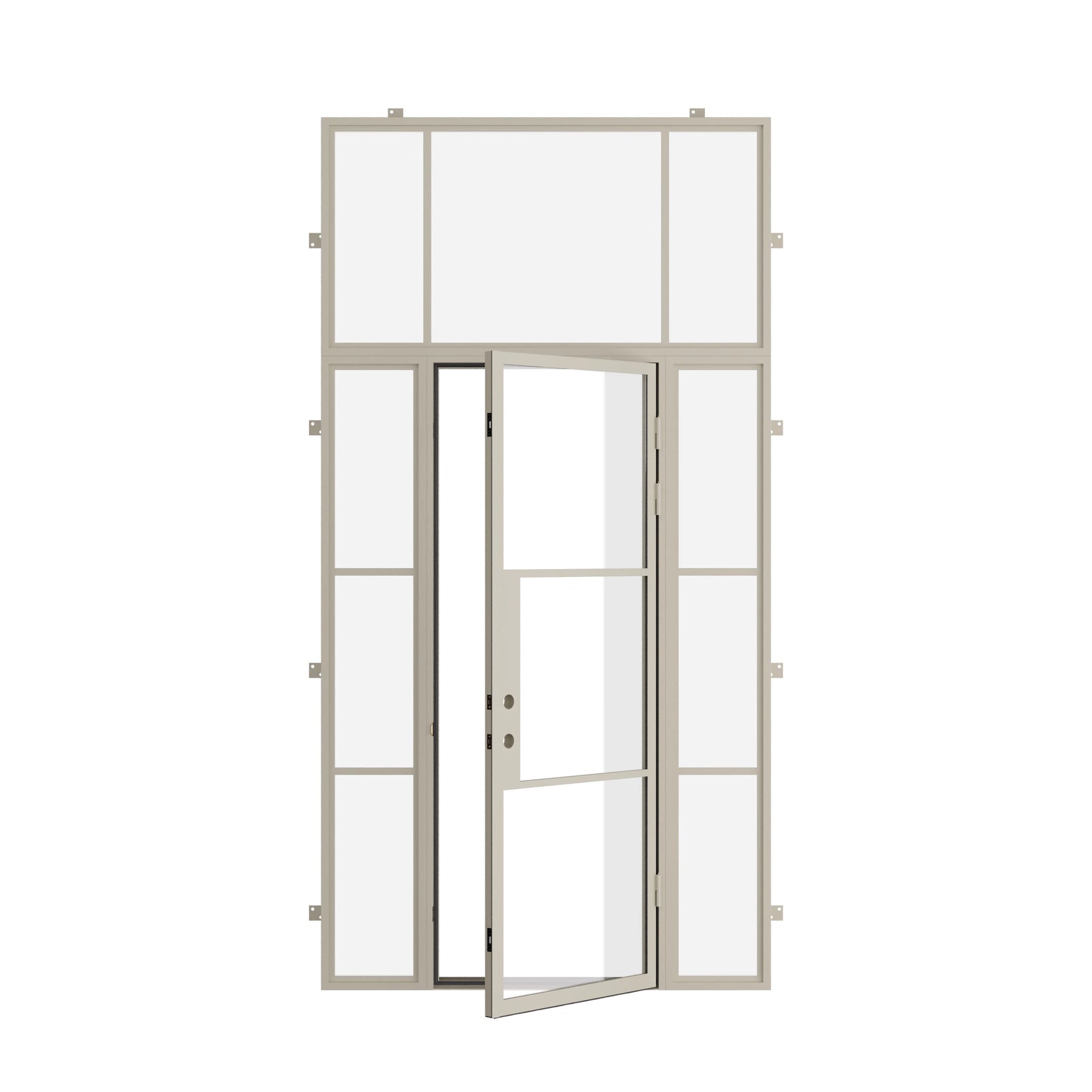 Pinkys Air 4 steel door, single, flat, with side windows, with a flat top window, open