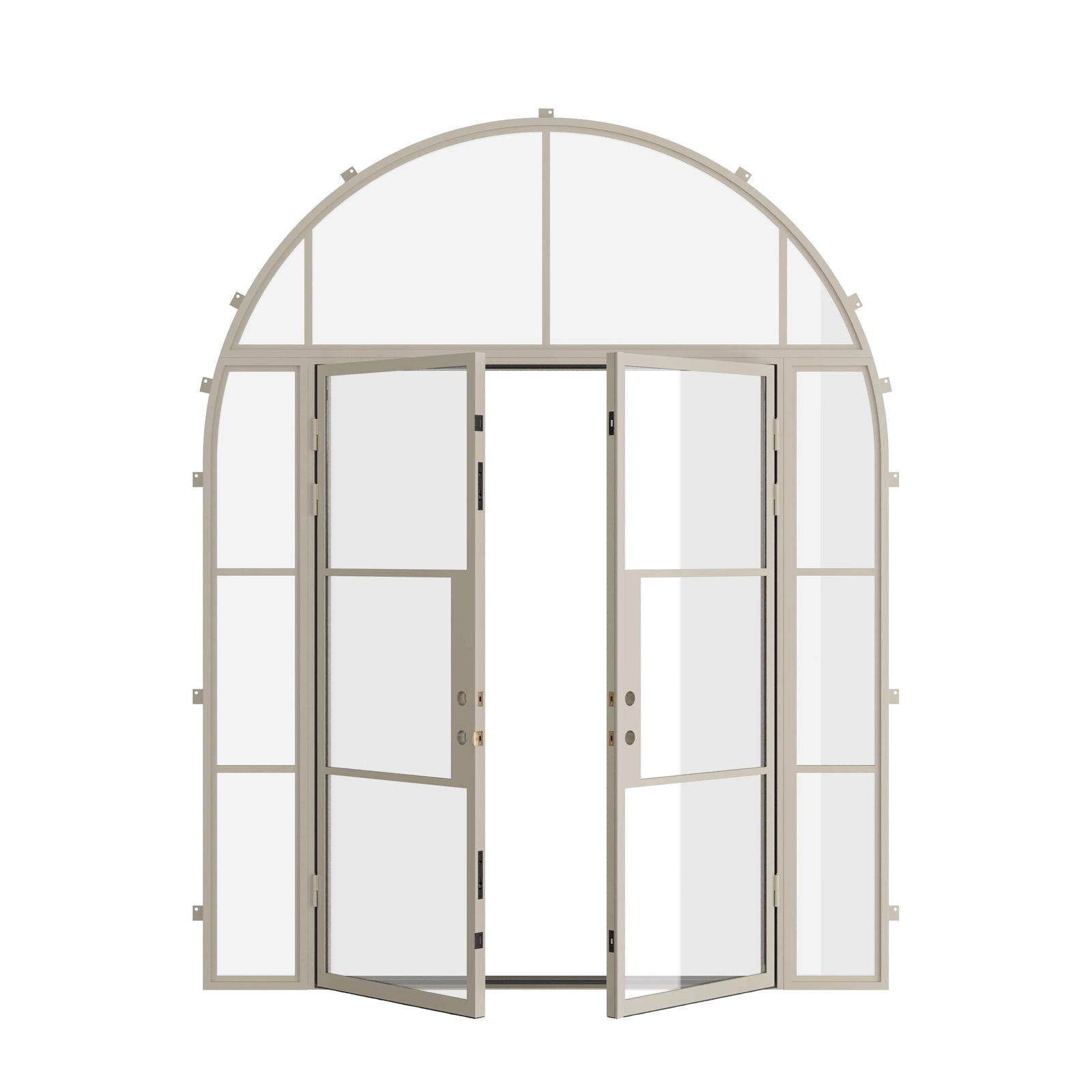 Pinkys Air 4 steel door, double, flat, with a full-arch top window, open