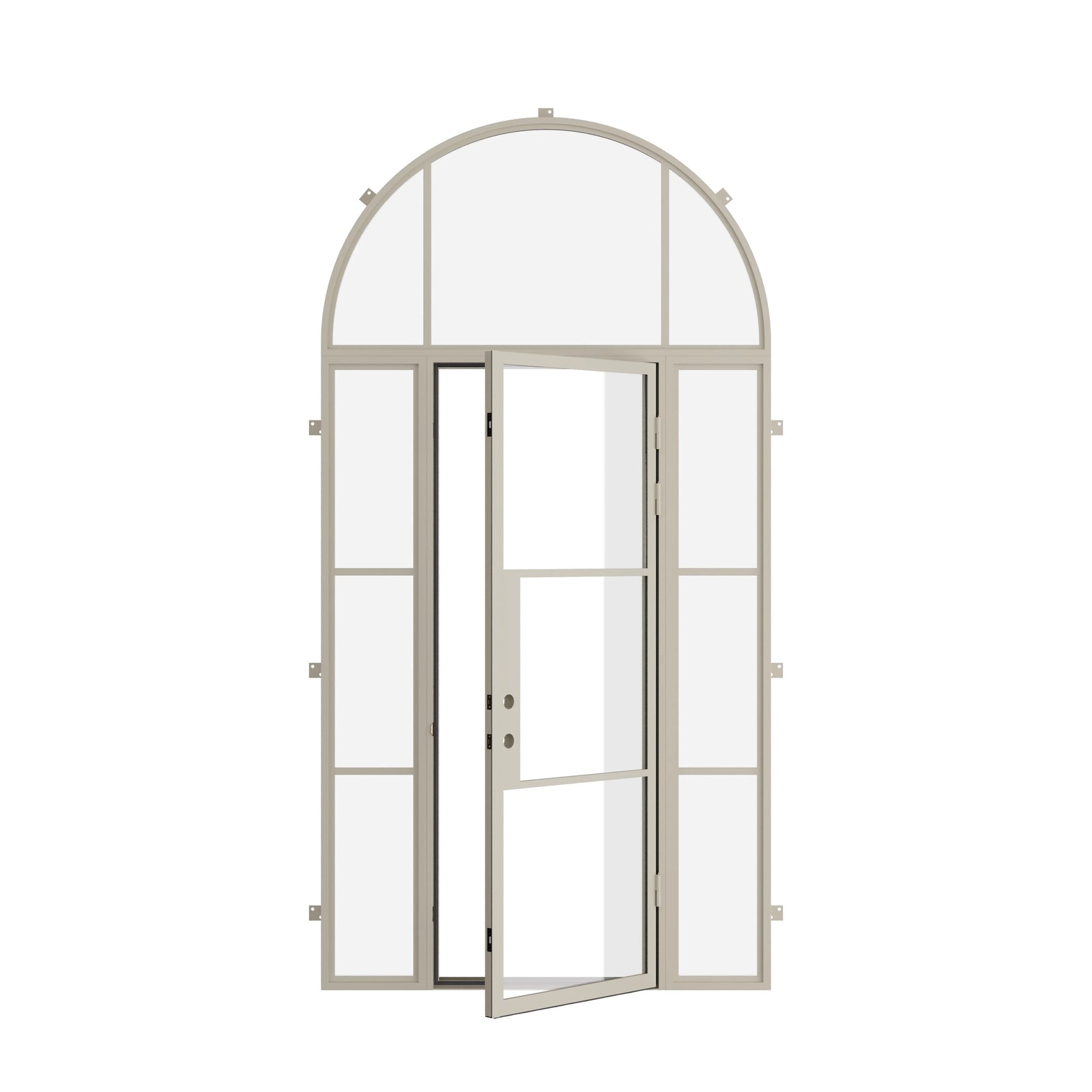 Pinkys Air 4 steel door, single, flat, with side windows, with a full-arch top window, open