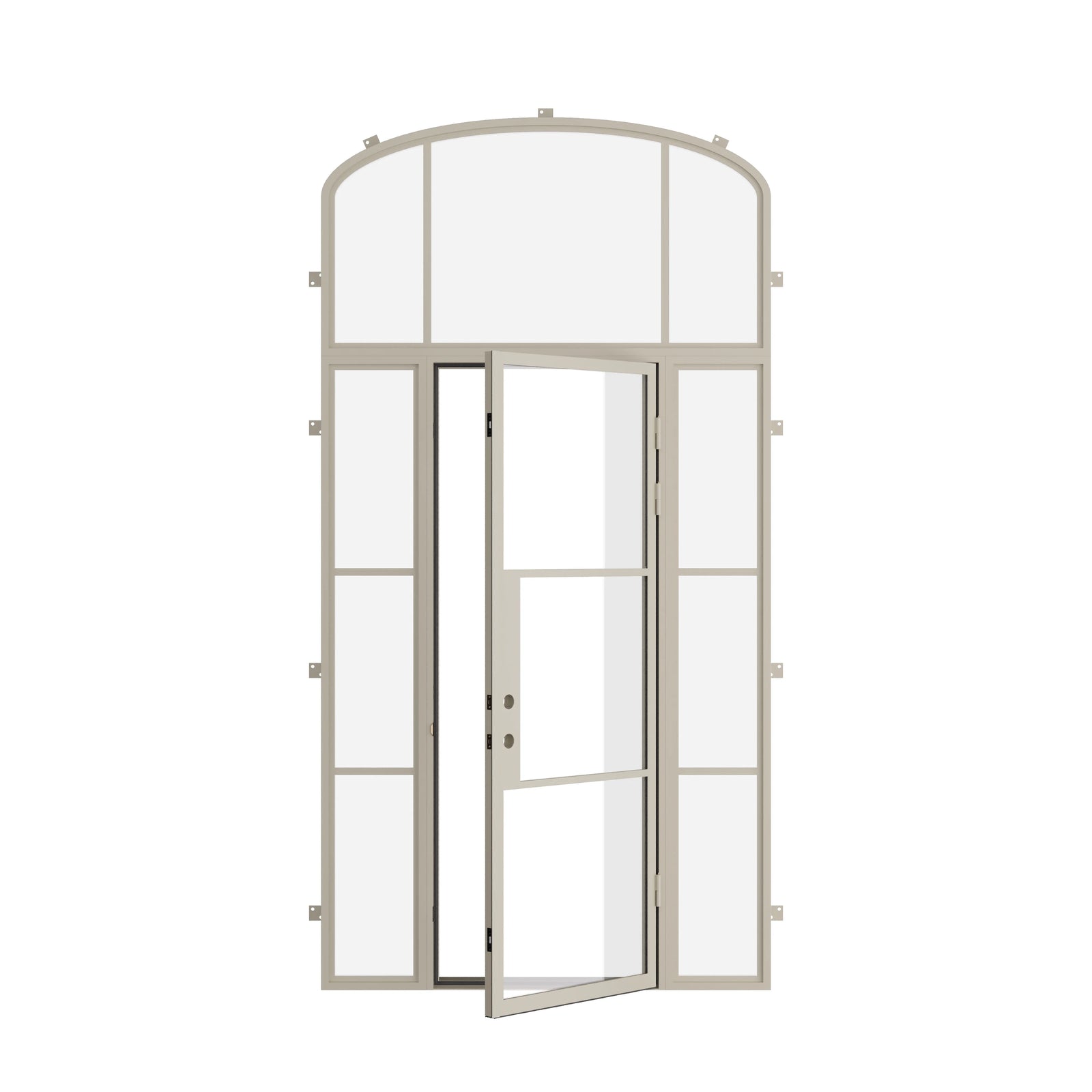 Pinkys Air 4 steel door, single, flat, with side windows, with a mini-arch top window, open