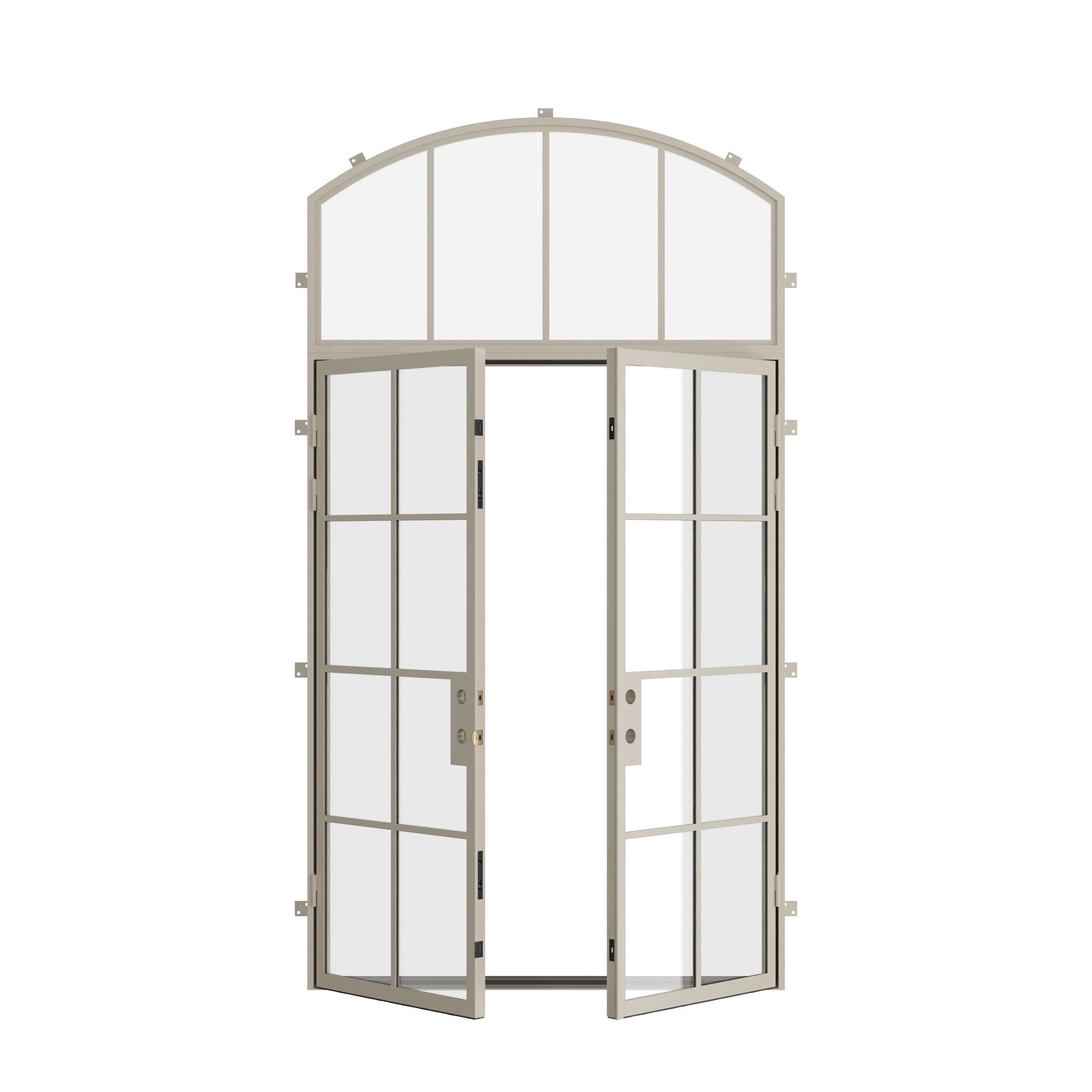 Pinkys Air 5 steel door, double, flat, with an arch top window, open