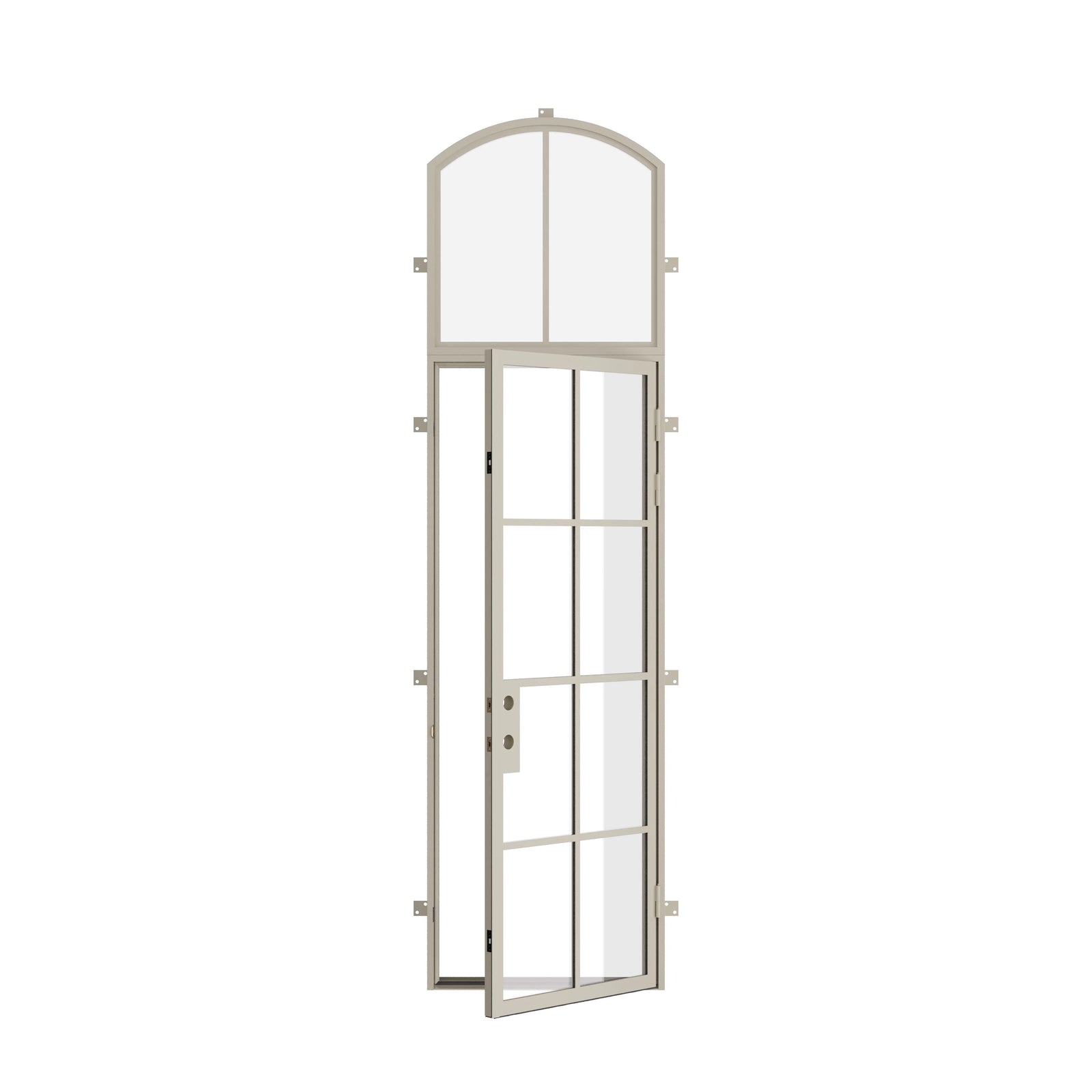 Pinkys Air 5 steel door, single, flat, with an arch top window, open