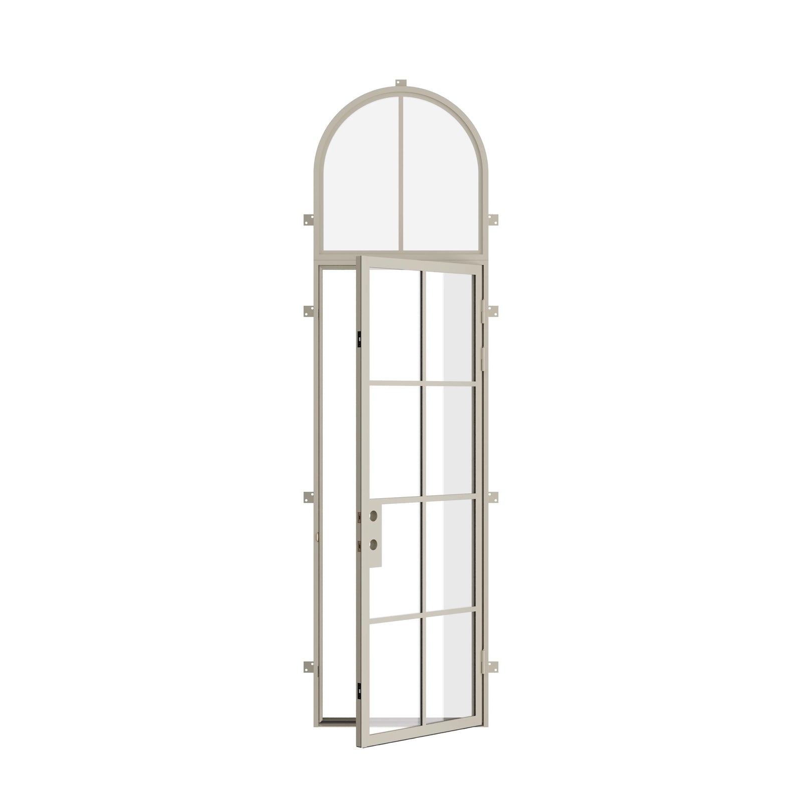 Pinkys Air 5 steel door, single, flat, with a full-arch top window, open