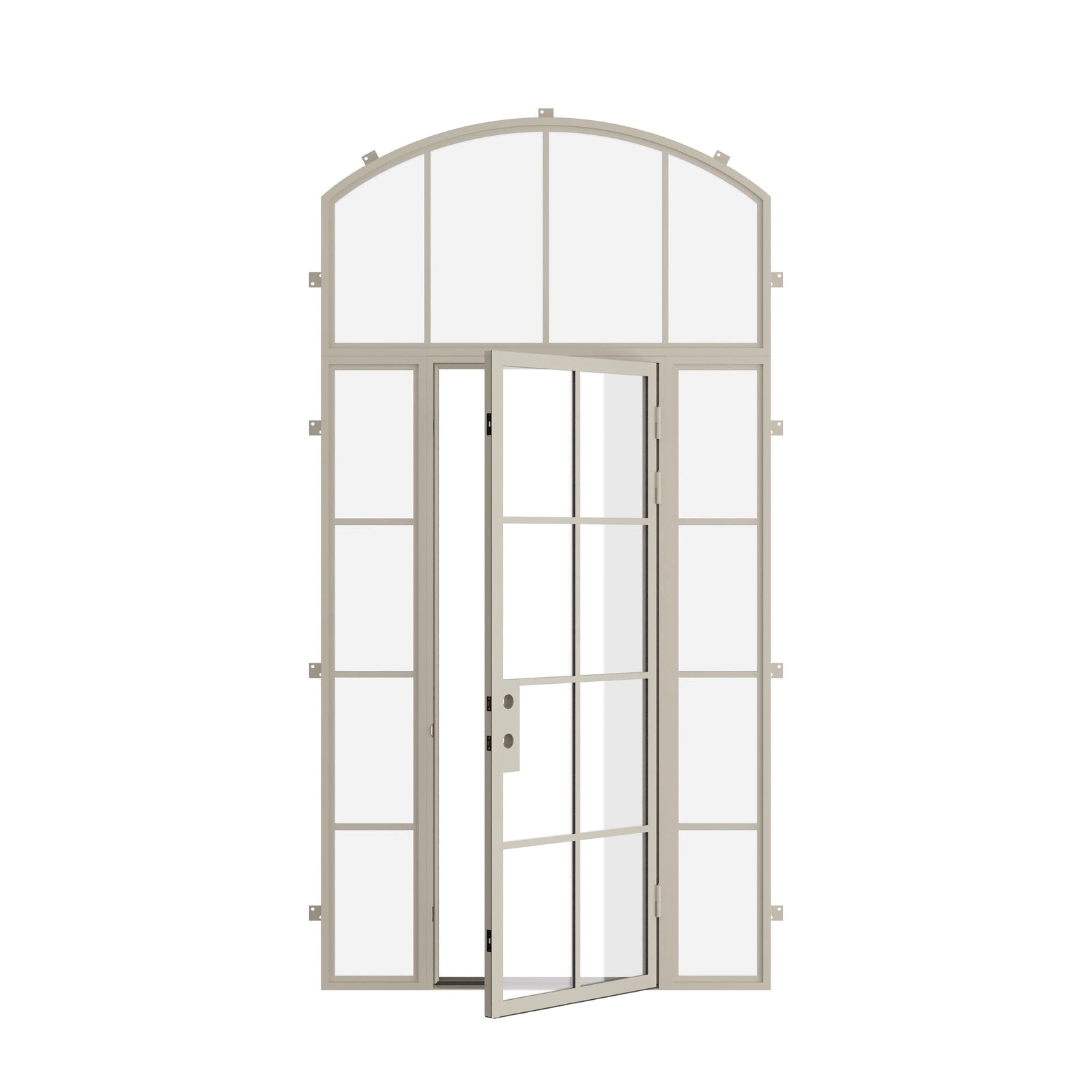 Pinkys Air 5 steel door, single, flat, with side windows, with an arch top window, open