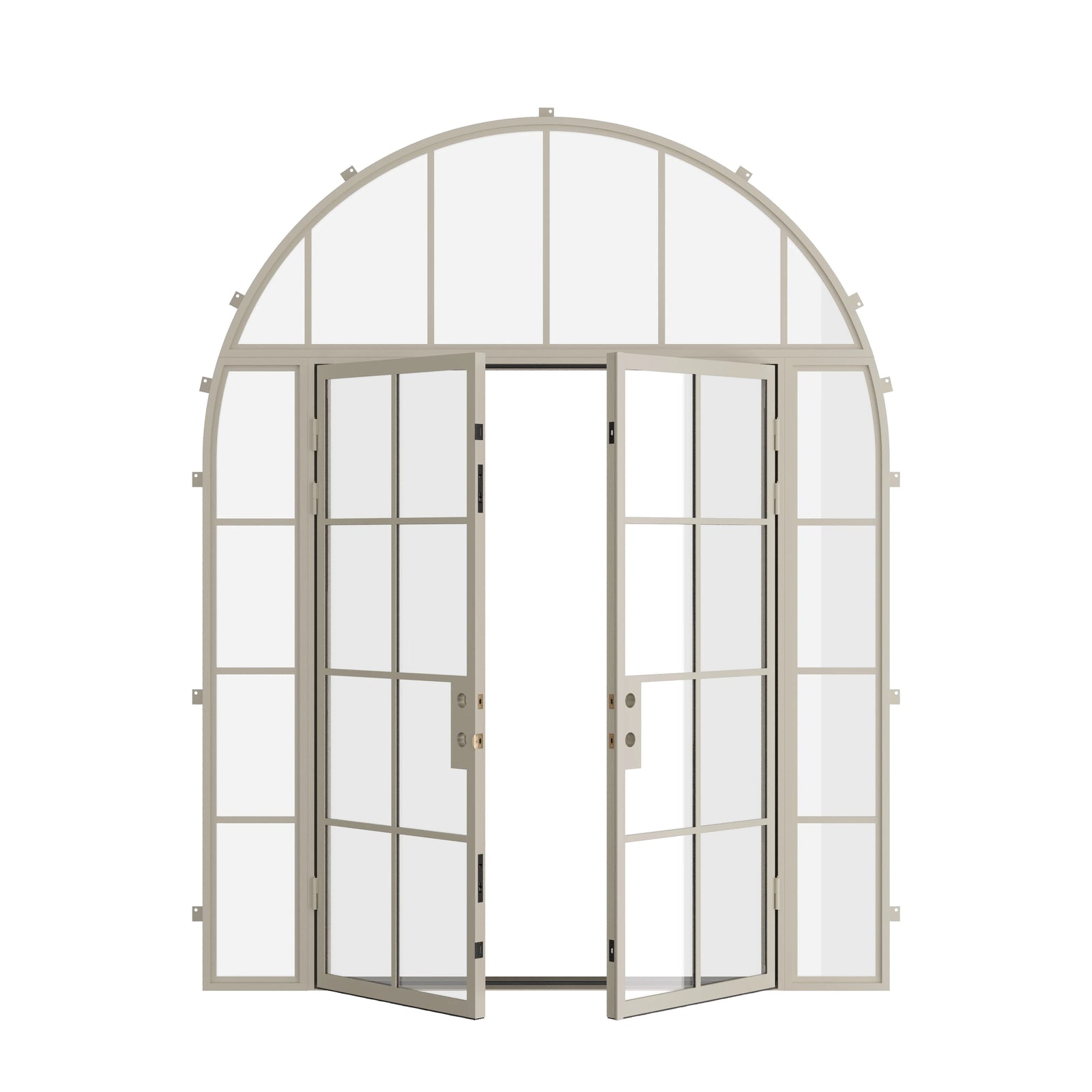 Pinkys Air 5 steel door, double, flat, with side windows, with a full-arch top window, open