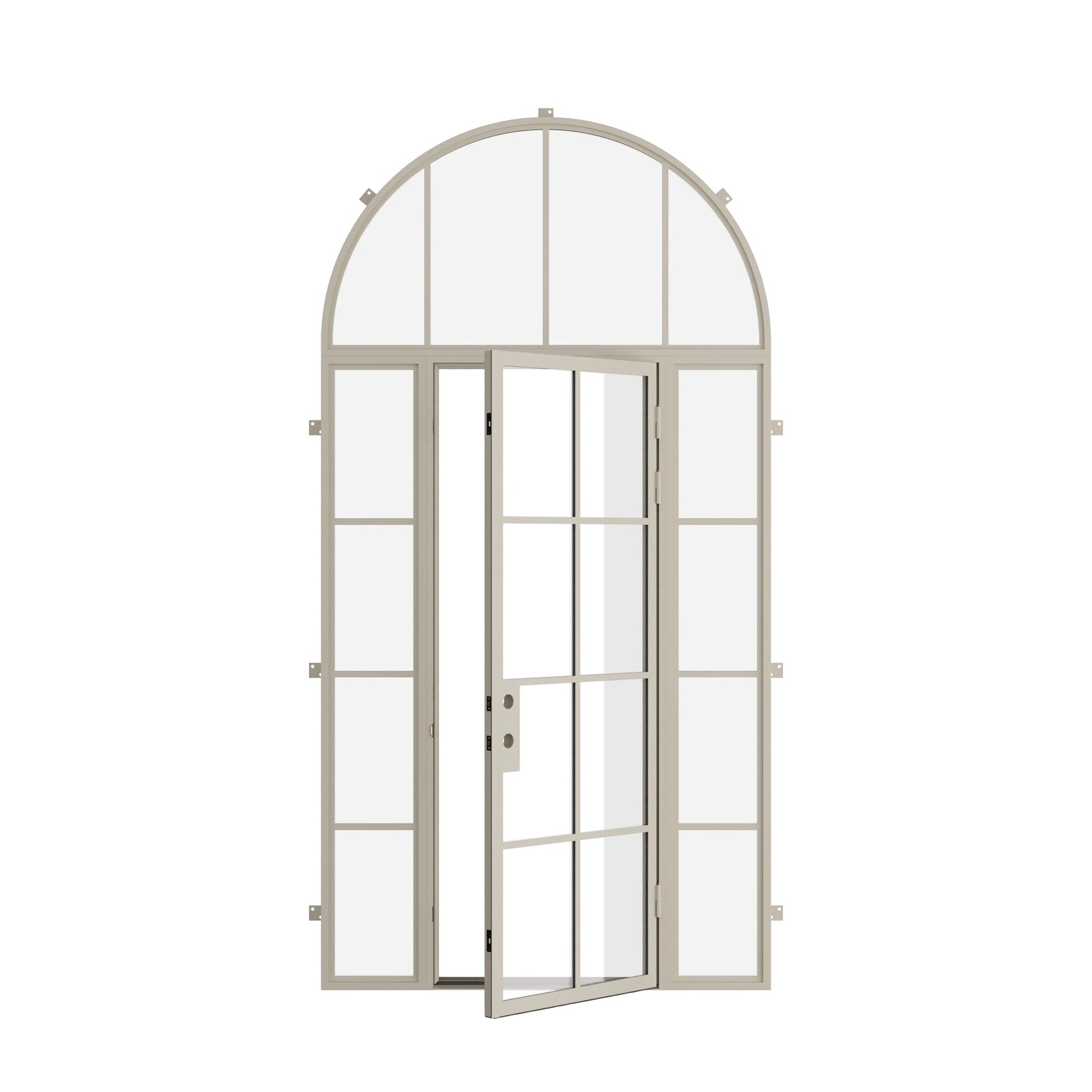 Pinkys Air 5 steel door, single, flat, with side windows, with a full-arch top window, open