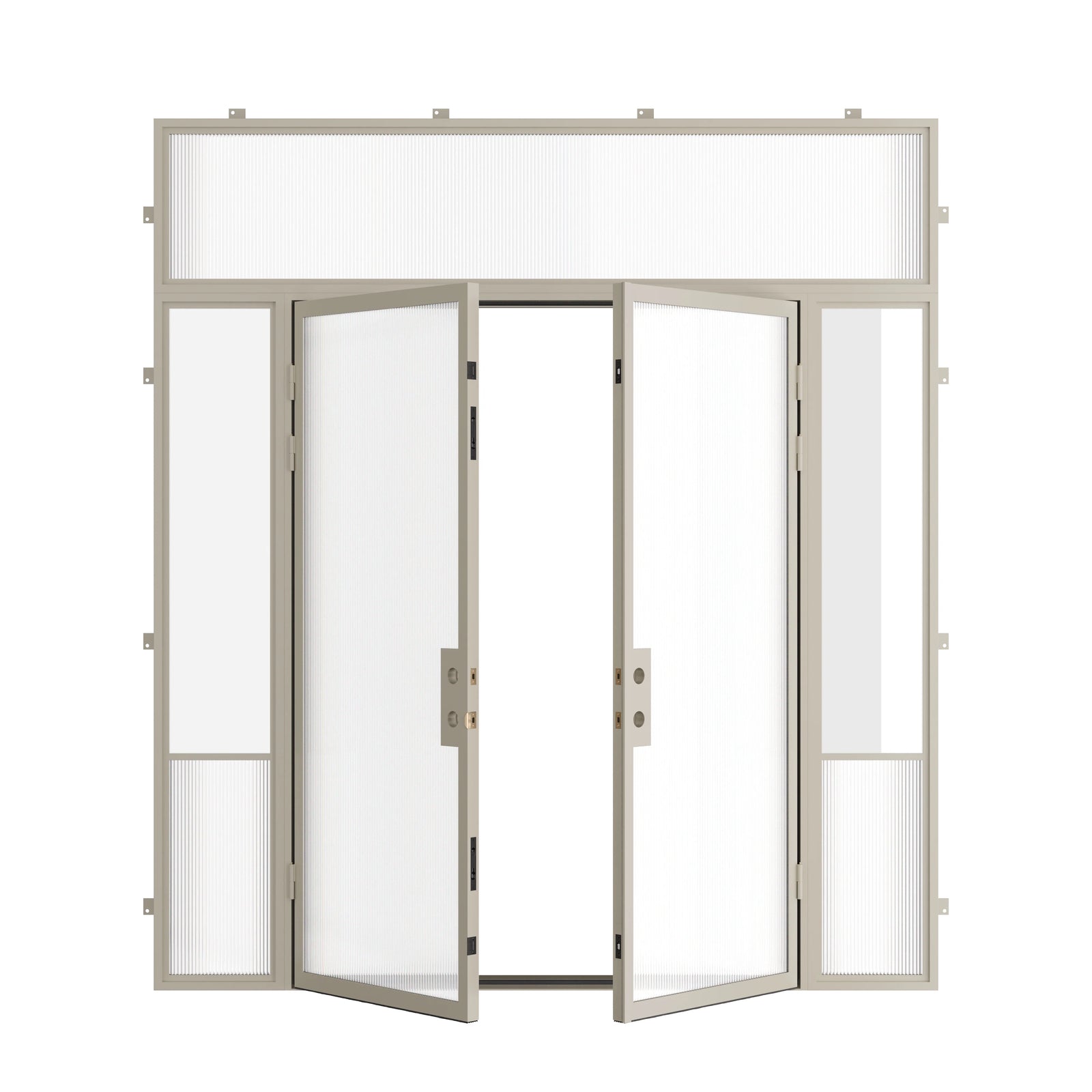 Pinkys Air Grand steel door, double, flat, with side windows, with a flat top window, open