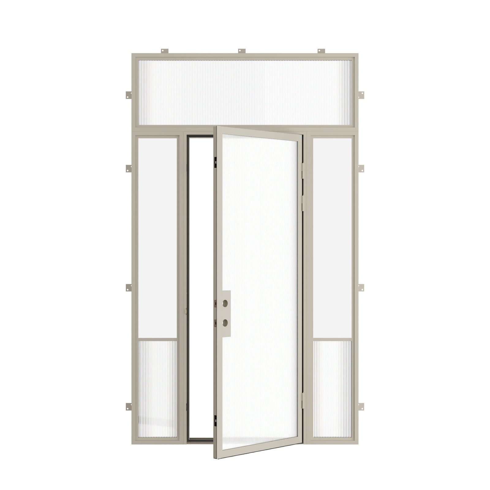 Pinkys Air Grand steel door, single, flat, with side windows, with a flat top window, open