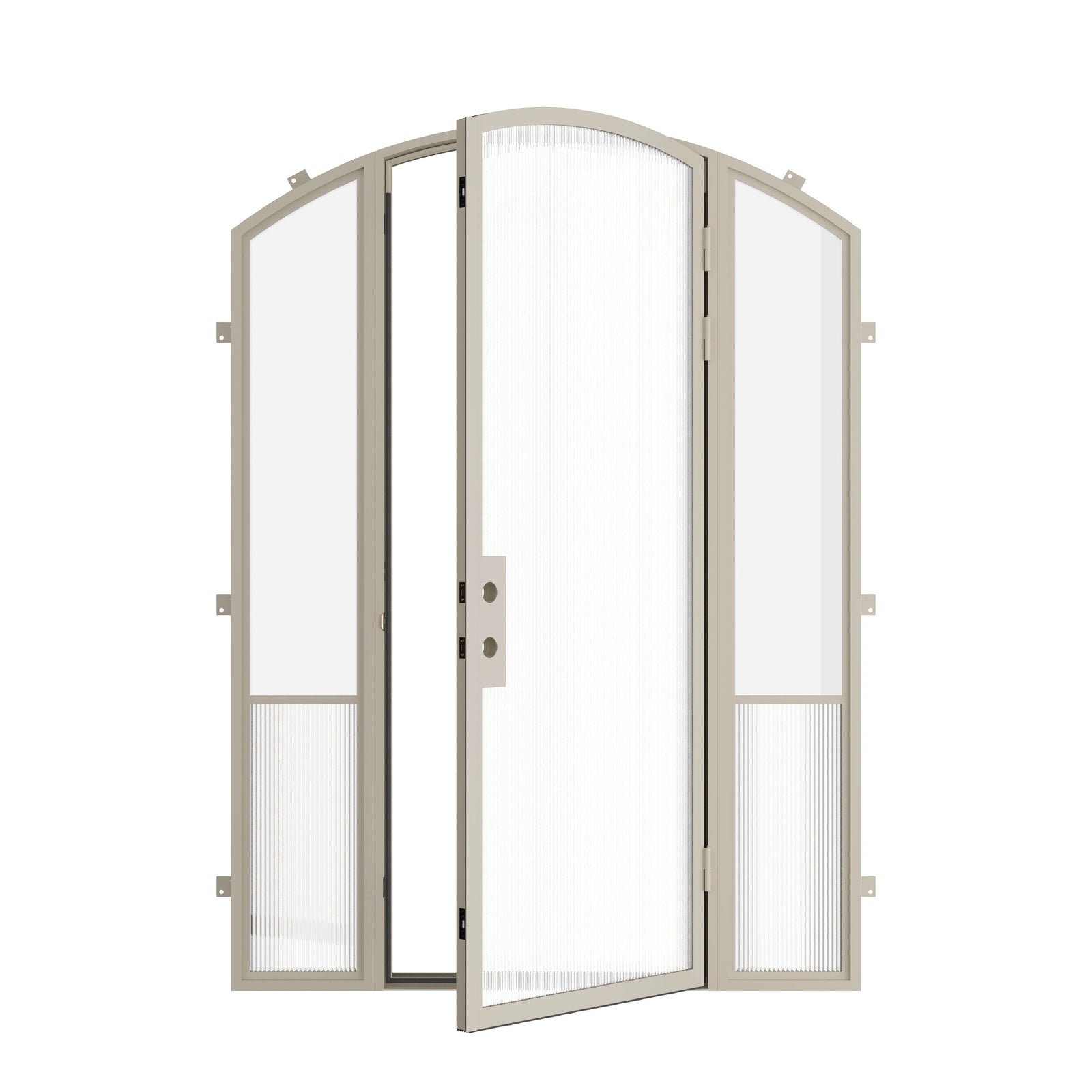 Pinkys Air Grand steel door, single, arch, with side windows, open