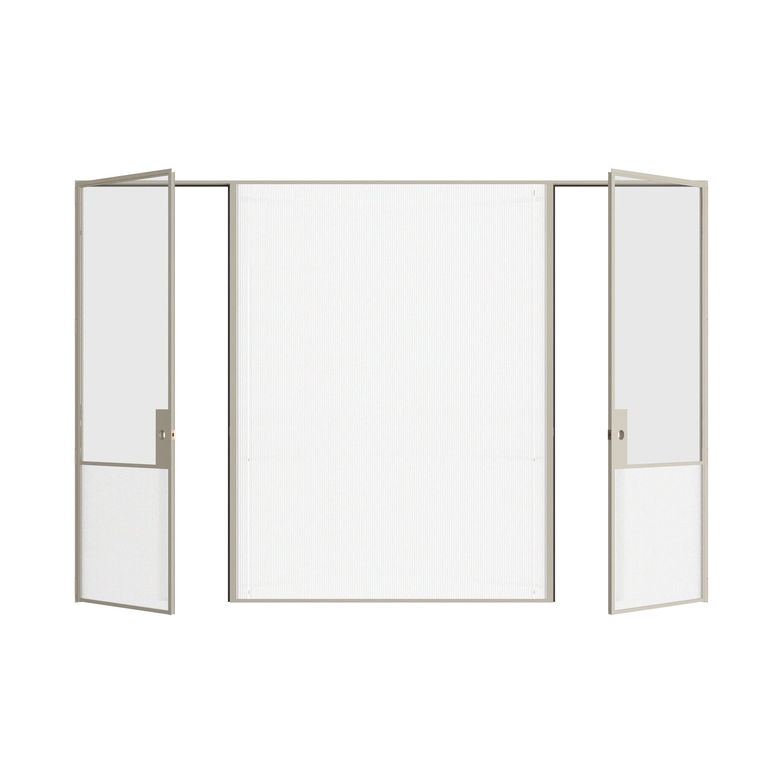 Pinkys Air Grand interior steel door, dual single, flat, with a fixed middle panel, open