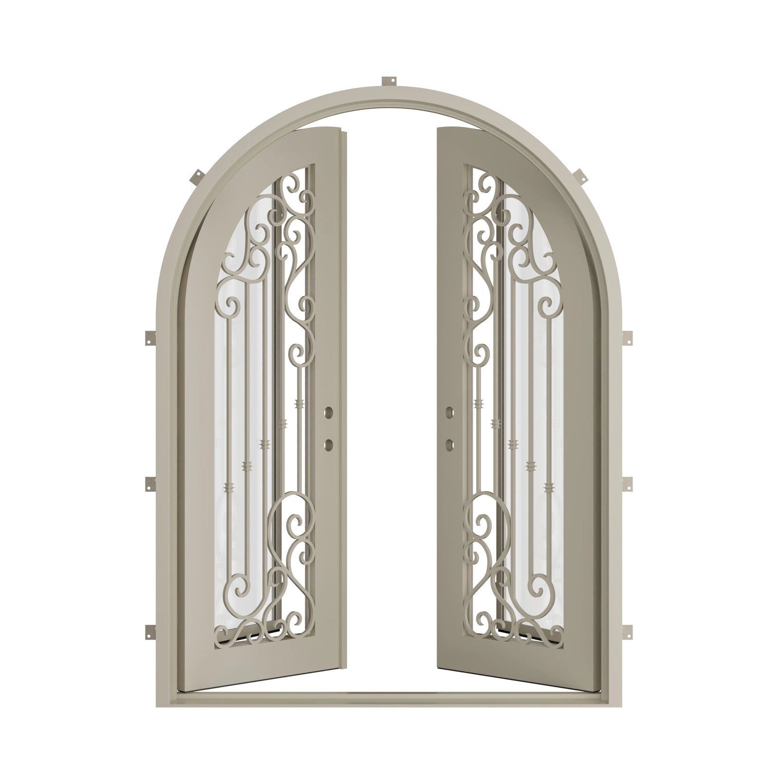 Pinkys Paris steel door, double, full arch, open