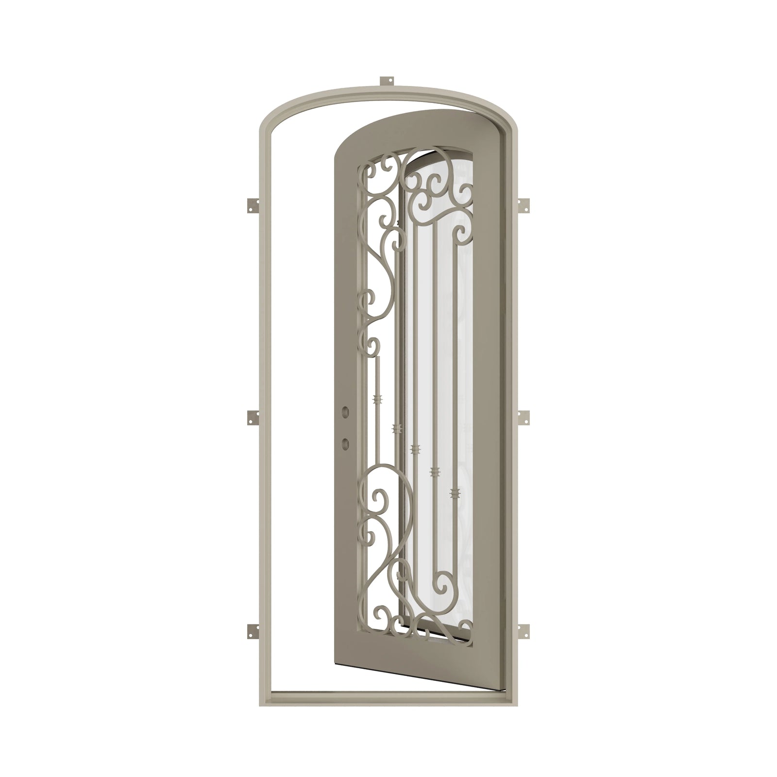 Pinkys Paris steel door, single, arch, open