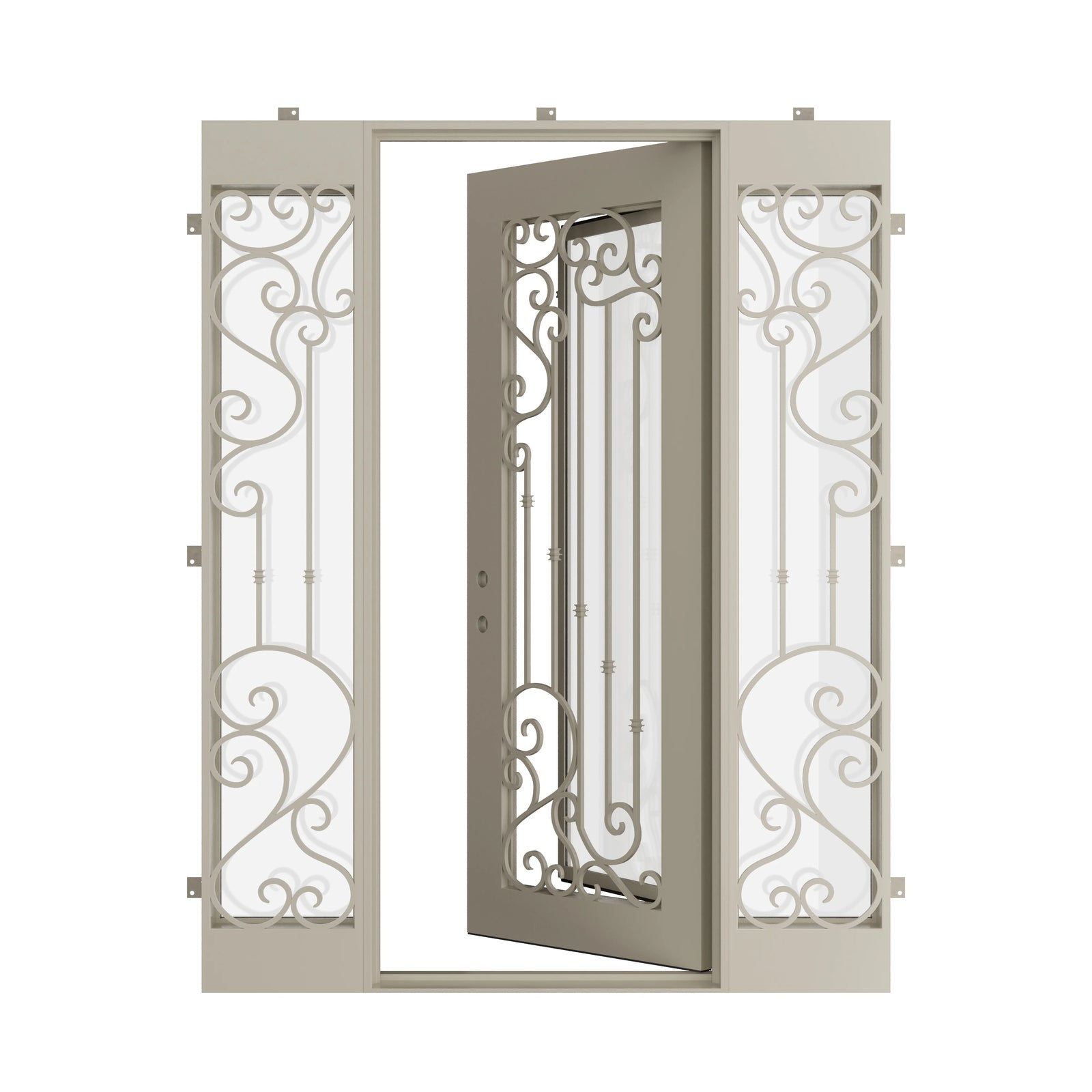 Pinkys Paris steel door, single, flat, with side windows, open
