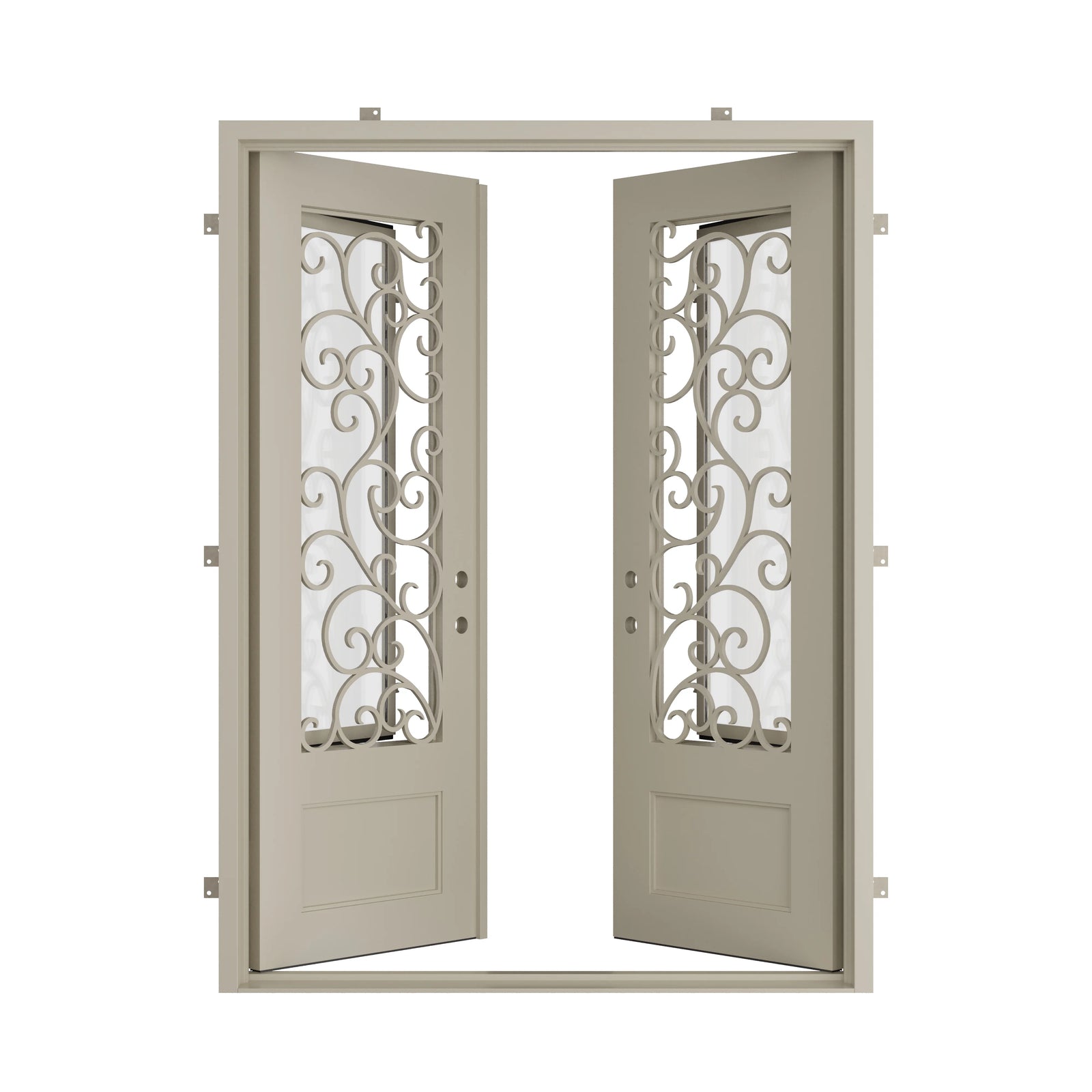 Pinkys Story steel door, double, flat, open