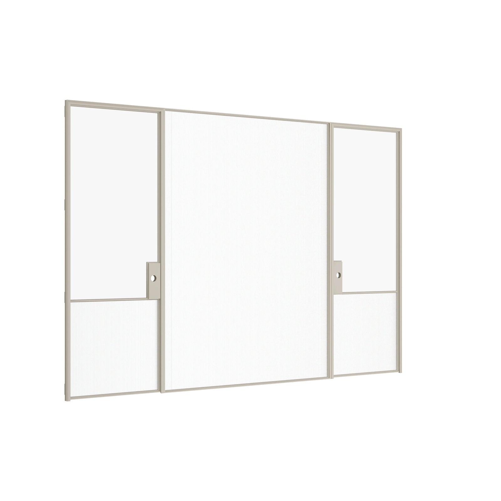 Pinkys Air Grand steel door, dual single, with a fixed middle panel, closed