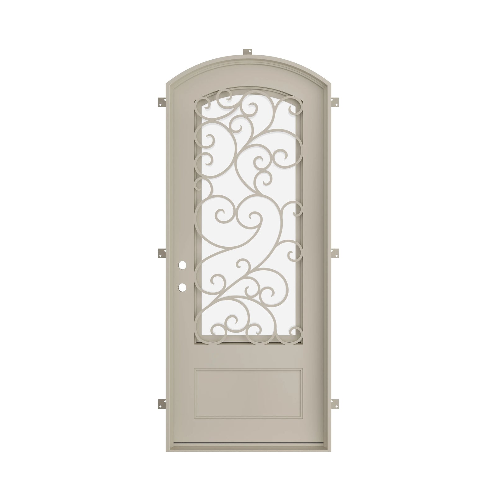 Pinkys Story steel door, single, arch, closed