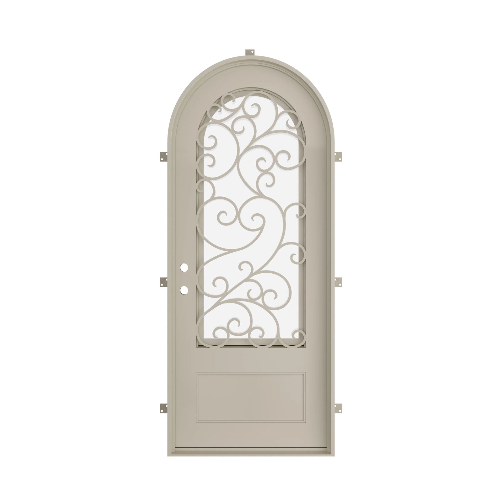 Pinkys Story steel door, single, full arch, closed